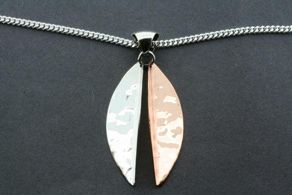 large angled silver/copper pendant on 60cm link chain