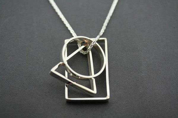 circle rec triangle pendant on 70 cm espiga chain - Makers & Providers