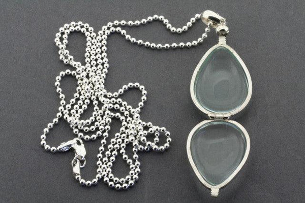Teardrop glass locket on 80cm ball chain - sterling silver - Makers & Providers