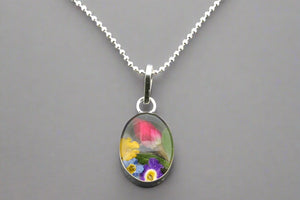 flower in resin pendant - oval on 45cm ball chain - Makers & Providers