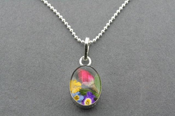 flower in resin pendant - oval on 45cm ball chain - Makers & Providers