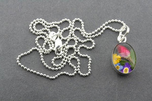 flower in resin pendant - oval on 45cm ball chain - Makers & Providers