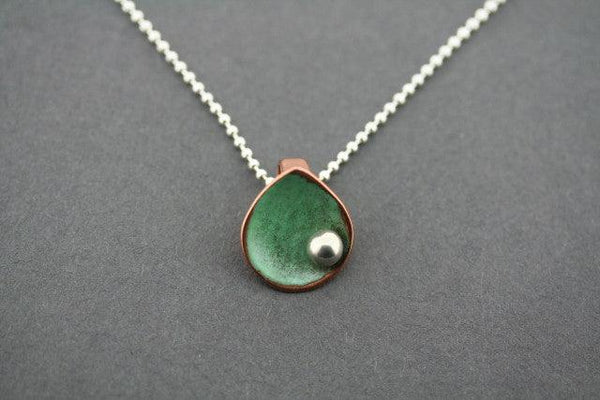 patina copper teardrop disc with silver ball pendant on 45cm ball chain - Makers & Providers