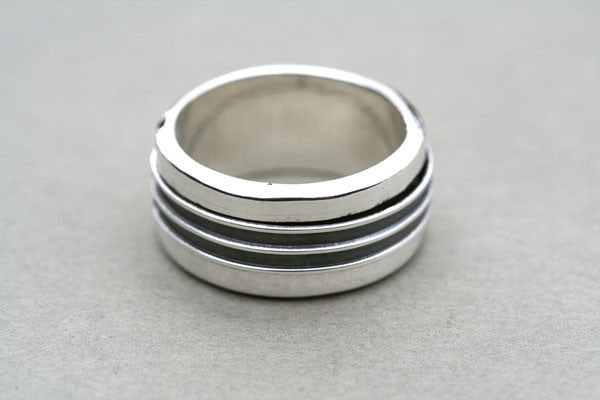 Oxidized and Polished Sterling Silver Spinner Ring - Makers & Providers