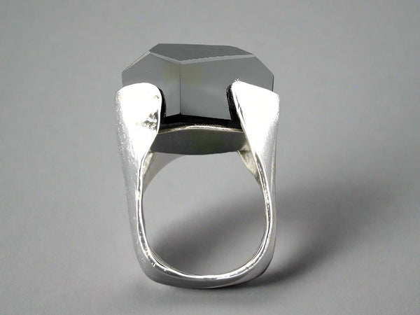 large faceted onyx ring - sterling silver - Makers & Providers