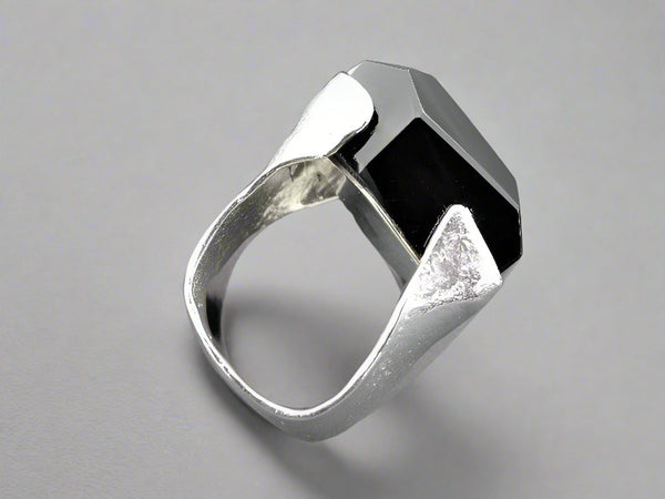 large faceted onyx ring - sterling silver - Makers & Providers