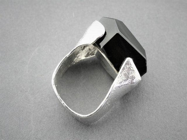 large faceted onyx ring - sterling silver