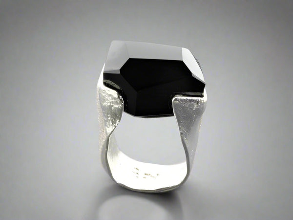 large faceted onyx ring - sterling silver - Makers & Providers