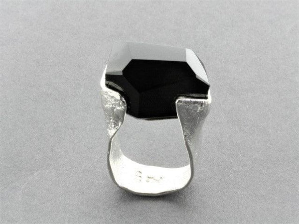 large faceted onyx ring - sterling silver