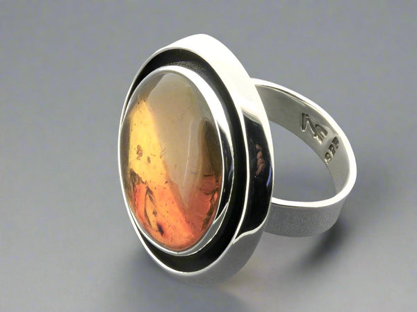 amber silver ring