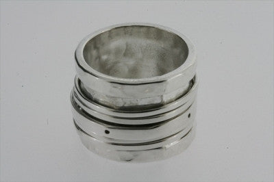 long battered multi spinner ring - sterling silver