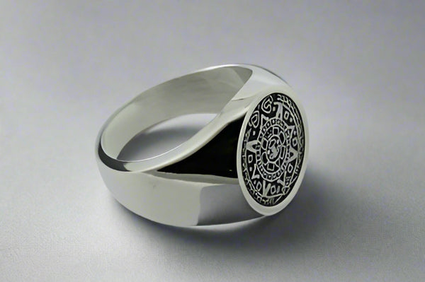 small Mayan calendar signet ring - sterling silver - Makers & Providers