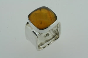 squared battered ring - amber - sterling silver - Makers & Providers