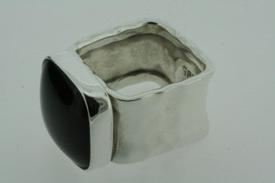 squared battered ring - obsidian - Makers & Providers