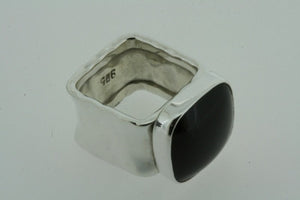 squared battered ring - obsidian - Makers & Providers