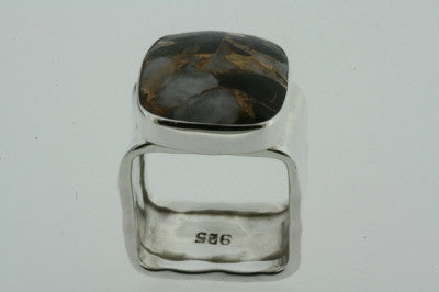 squared battered ring - dalmation - sterling silver - Makers & Providers