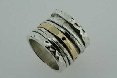 brass/silver battered multi spinner ring - Makers & Providers