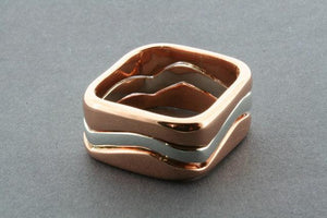 Polished Sterling Silver & Copper Curved Stackable Ring Set - Makers & Providers