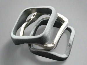 Three Square, Stackable Oxidised and Polished Sterling Silver Rings - Makers & Providers