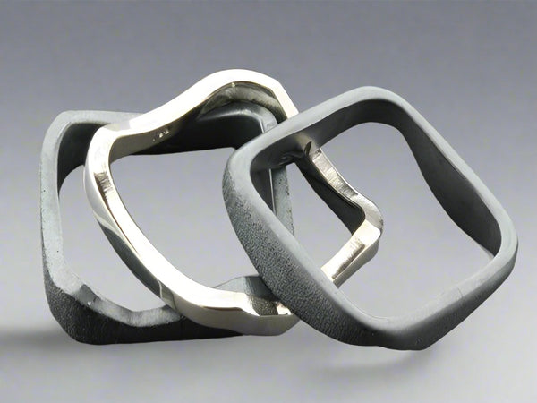 Three Square, Stackable Oxidised and Polished Sterling Silver Rings - Makers & Providers