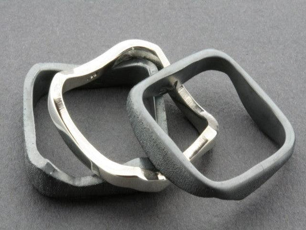 Three Square, Stackable Oxidised and Polished Sterling Silver Rings - Makers & Providers