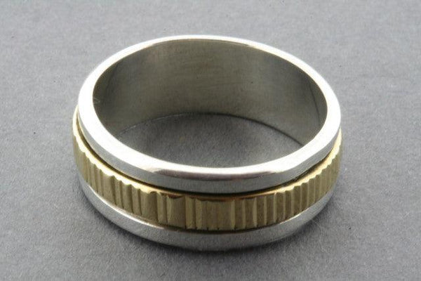 etched brass spinner ring - sterling silver - Makers & Providers