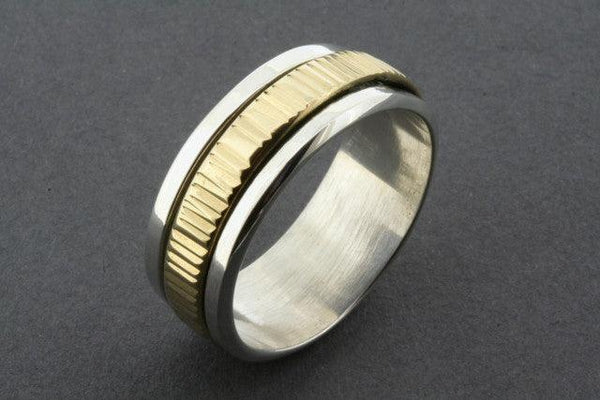 etched brass spinner ring - sterling silver