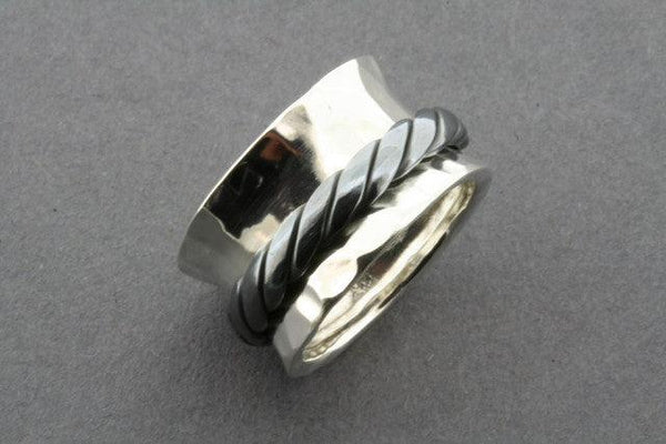 Battered concave oxidized rope spinner ring - Makers & Providers