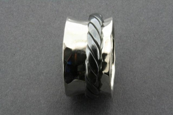 Battered concave oxidized rope spinner ring - Makers & Providers