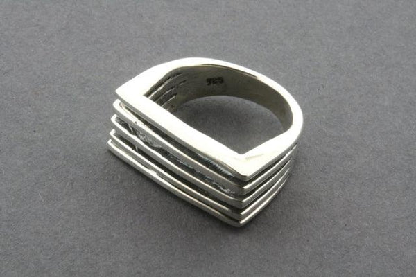 Rectangular 5 Section Sterling Silver Signet ring - Size 7 - Makers & Providers