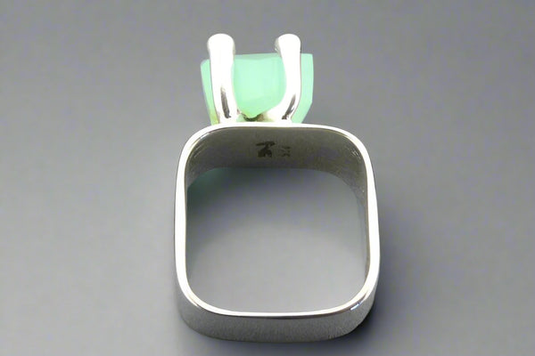 Square ring with claw - sterling silver & chrysophrase - Makers & Providers