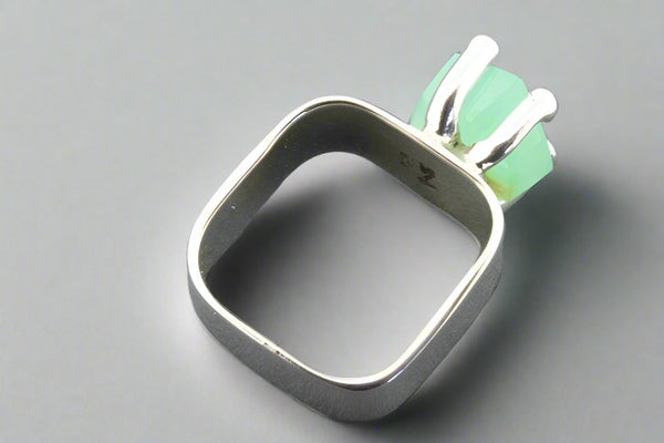 Square ring with claw - sterling silver & chrysophrase - Makers & Providers