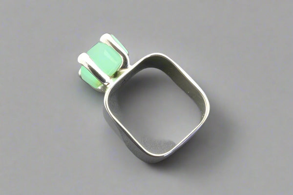 Square ring with claw - sterling silver & chrysophrase - Makers & Providers