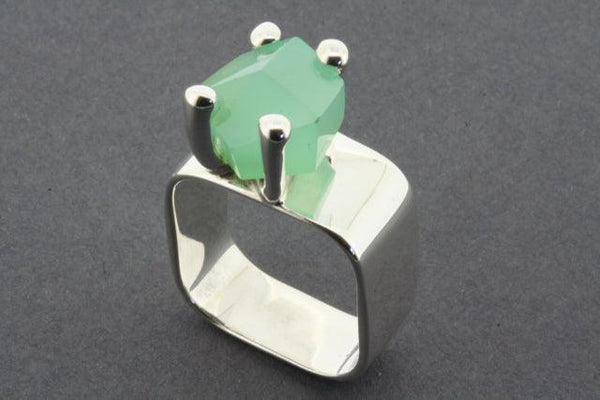 Square ring with claw - sterling silver & chrysophrase - Makers & Providers
