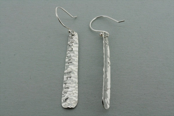 narrow convex battered drop earring - sterling silver