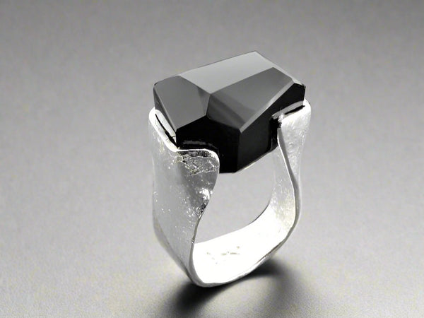 large faceted onyx ring - sterling silver - Makers & Providers