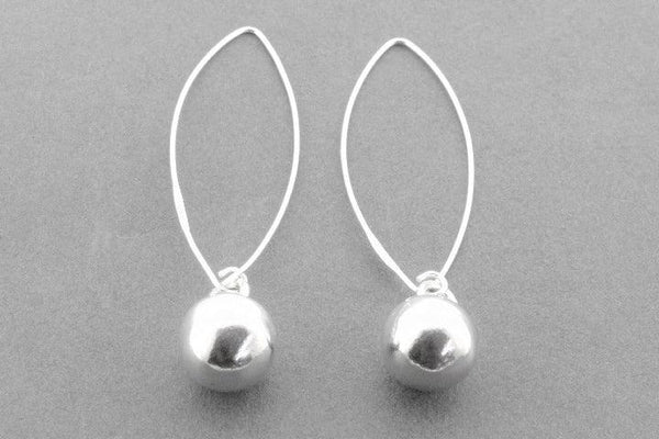 Organic ball long drop earring - fine silver