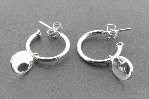 Oval disc on hoop earring - sterling silver
