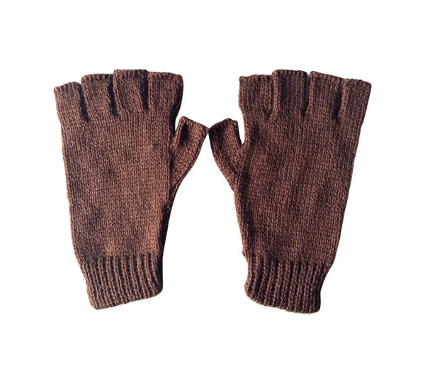 Alpaca hand knitted hobo gloves - chocolate