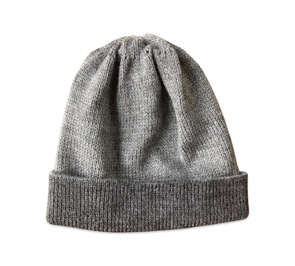 Hand Knitted Alpaca Reversible Beanie - Charcoal / Grey