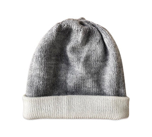 Hand Knitted Alpaca Reversible Beanie - Grey / Ivory - Makers & Providers