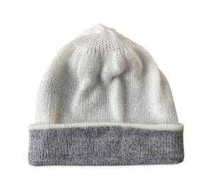 Hand Knitted Alpaca Reversible Beanie - Grey / Ivory - Makers & Providers