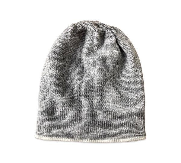 Hand Knitted Alpaca Reversible Beanie - Grey / Ivory - Makers & Providers