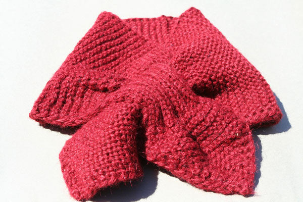 Alpaca Hand Knitted Pull Through Scarf in Coral