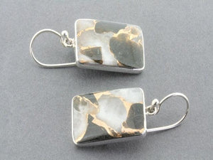 obsidian quartz bronze and silver earrings