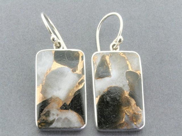 obsidian quartz bronze and silver earrings