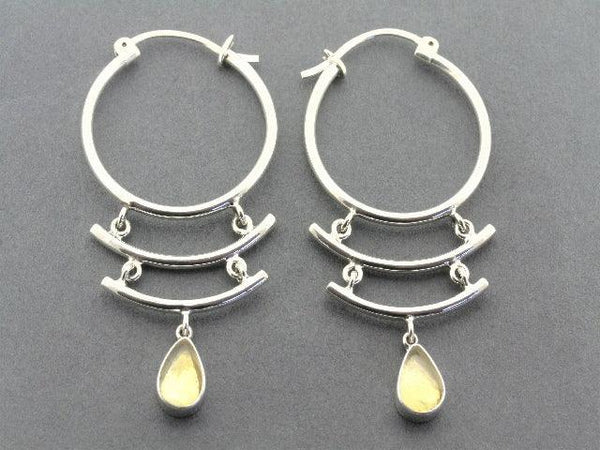 silver and amber hoop earrings