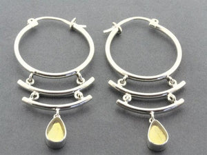 silver and amber hoop earrings