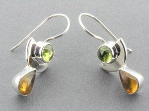 sterling silver earrings with amber and citrine
