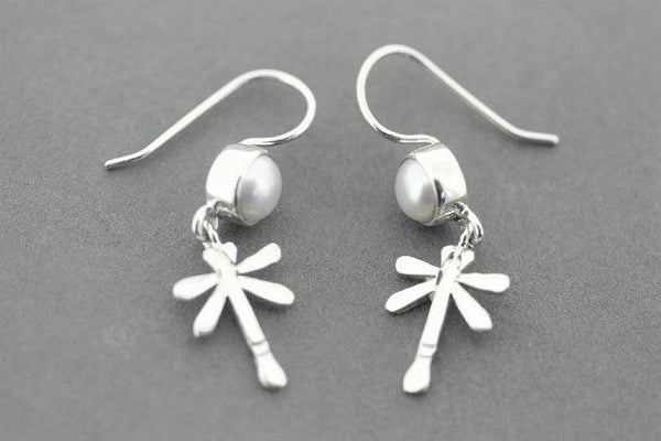 silver dragonfly earrings with pearls